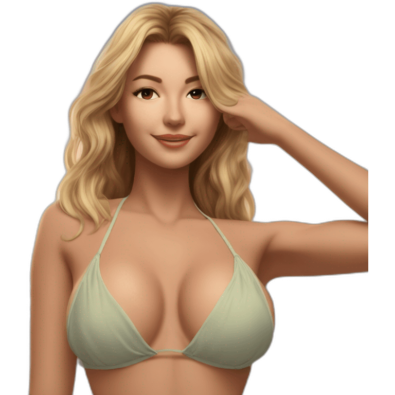 Sexy pose soft-fit Caucasian woman bikini (beach body) bed emoji