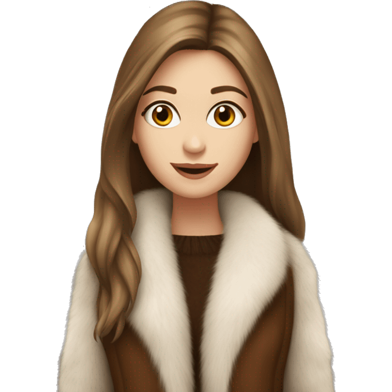 Beautiful white girl with straight brown long hair in fur-coat emoji