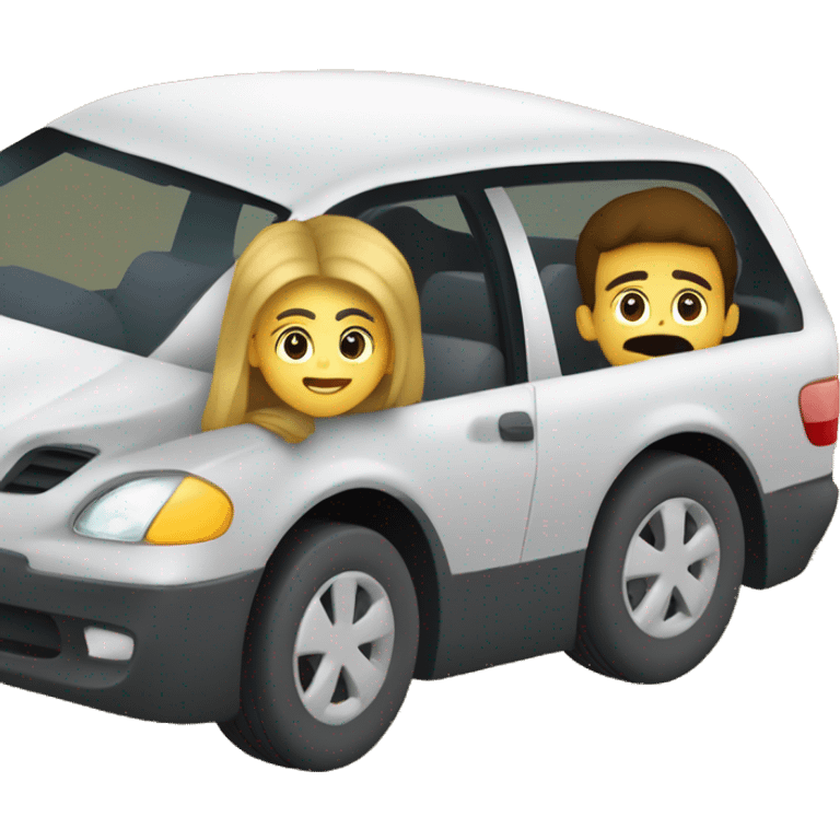 deux personne dans une voiture qui roule et sortent la tête de la voiture emoji