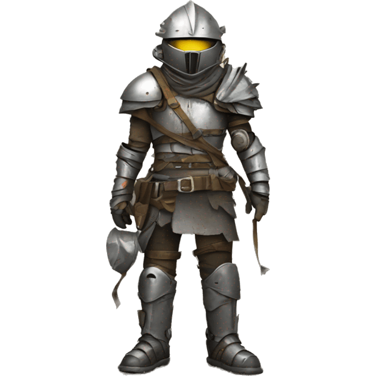 post apocalyptic scavenger in armor made from road signs emoji