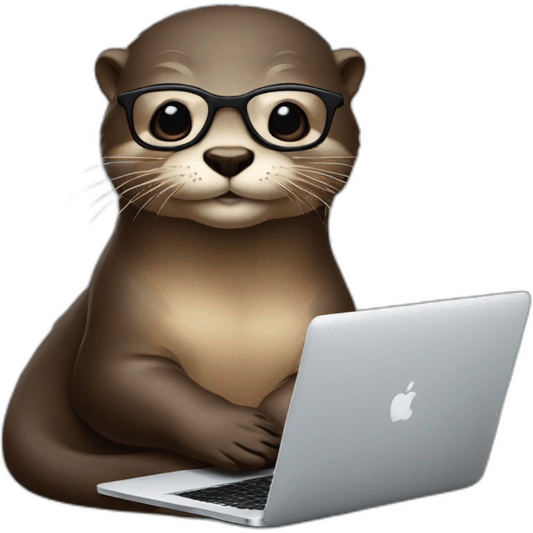 otter with glasses lean against a pillow with a macbook emoji