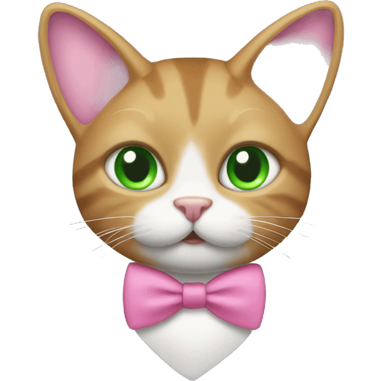 Cat in a pink rabbit costume with pink bow tie and green eyes emoji