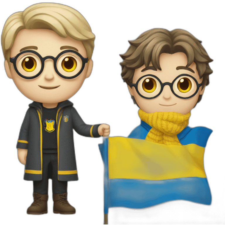 Harry Potter holds a Ukrainian flag emoji