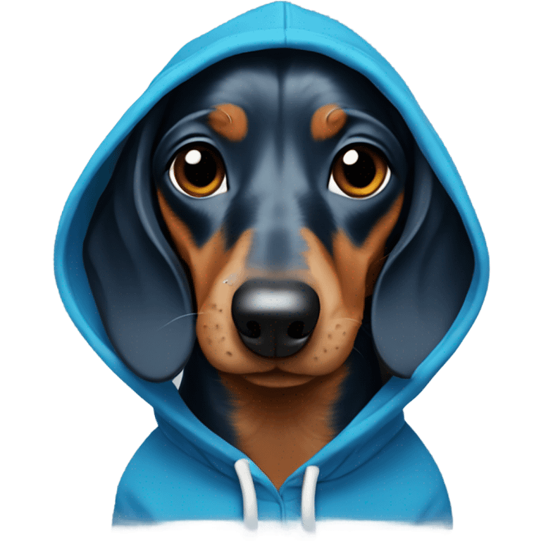 dachshund wears a blue hoodie emoji