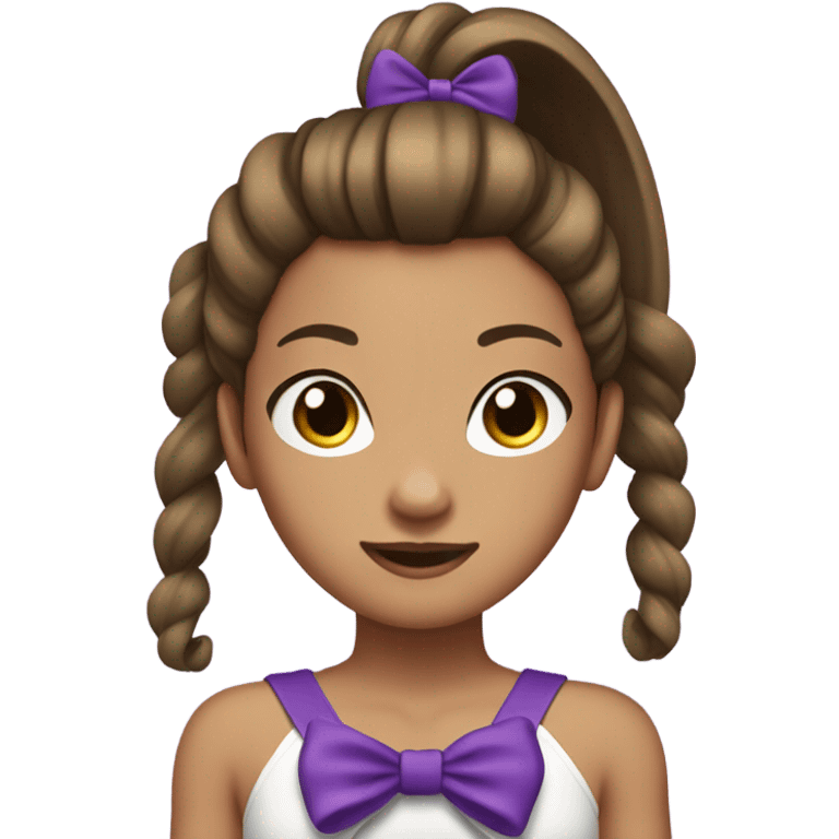 tan girl with brown hair in a high puffy ponytail with a purple bow in front emoji