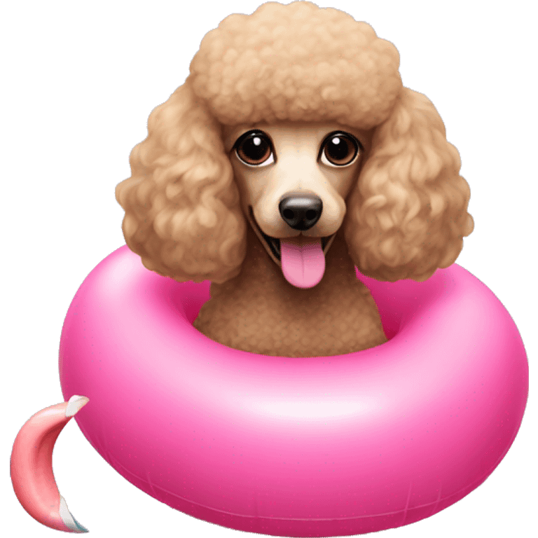 Poodle with flamingo pool float emoji