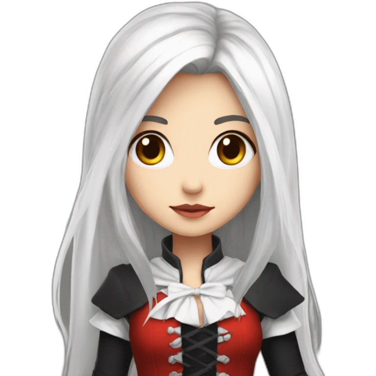 rpg-girl-with-long-straight white-hair-and-red-skirt and black tights like chibi emoji