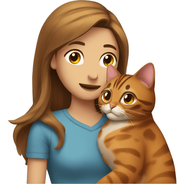 A man hugs a long brown-haired skinny hot woman and a bengal cat emoji