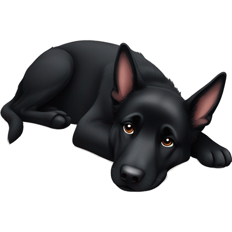 Black German shepherd dog laying down sleeping emoji