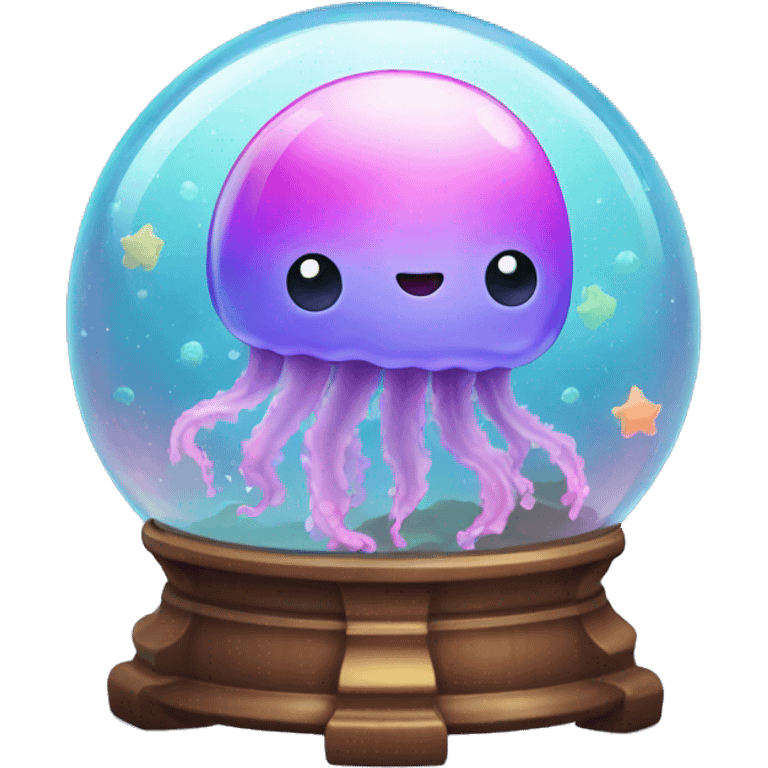 Kawaii colorful baby jellyfish in a space globe emoji