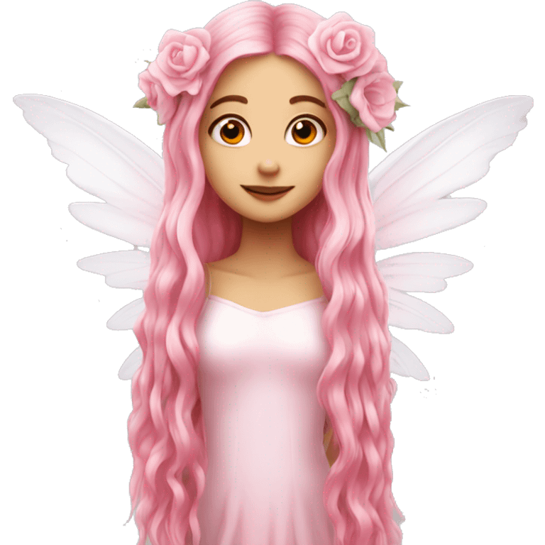 Beautiful, flower, fairy, pink, white, long hair, with pink wings emoji