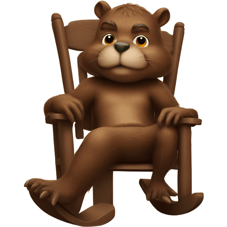 Giant beaver man in rocking chair petting his demon pet emoji