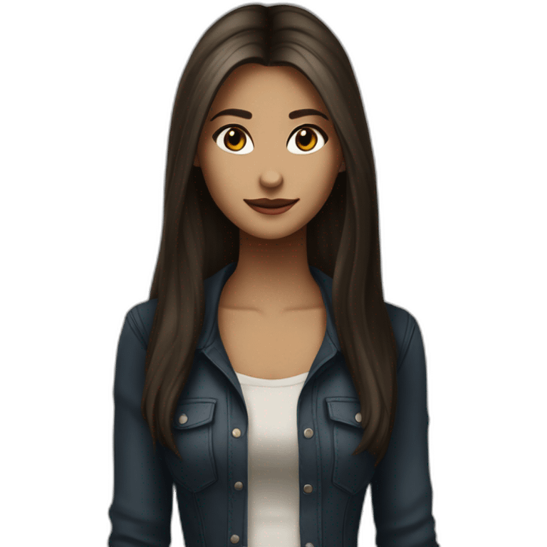 Elena Gilbert un vampire diares with long hair and a ribbed button-down t-shirt emoji