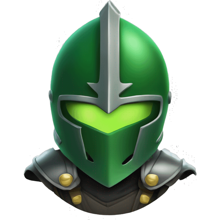 green helmet knight whit lightninh eyes, face all covered, 3/4 position, evil emoji