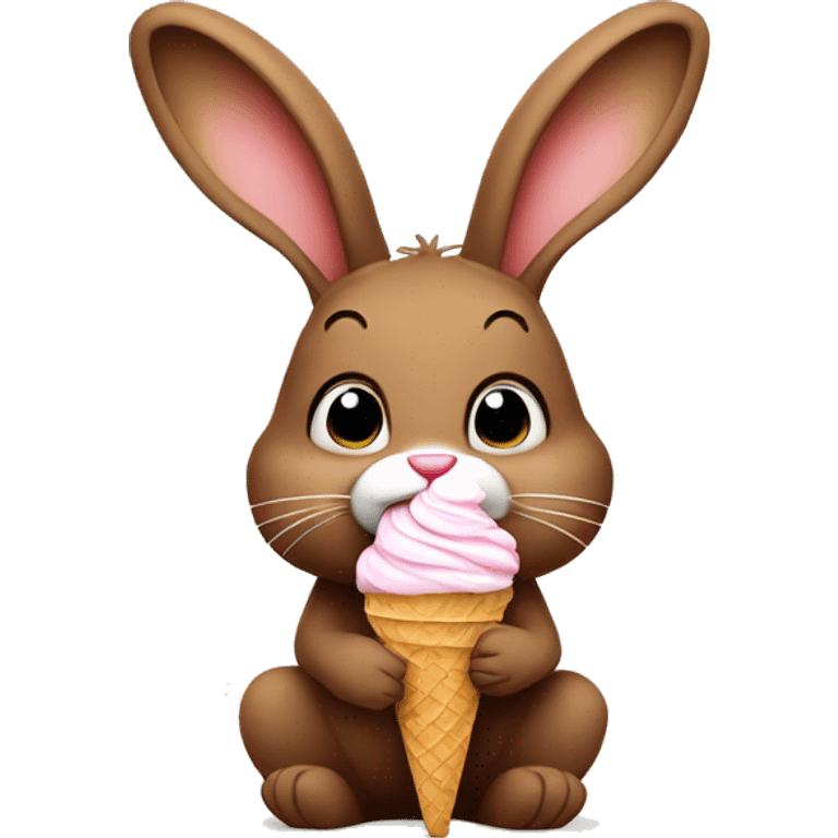 cute brown bunny eating ice cream emoji