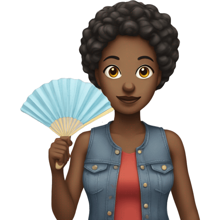 Black girl holding handheld fan emoji