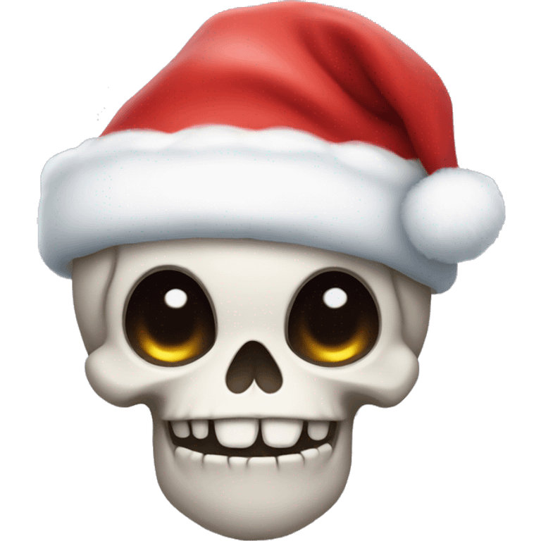 Cute, happy little skull wearing a big fluffy Santa hat. emoji