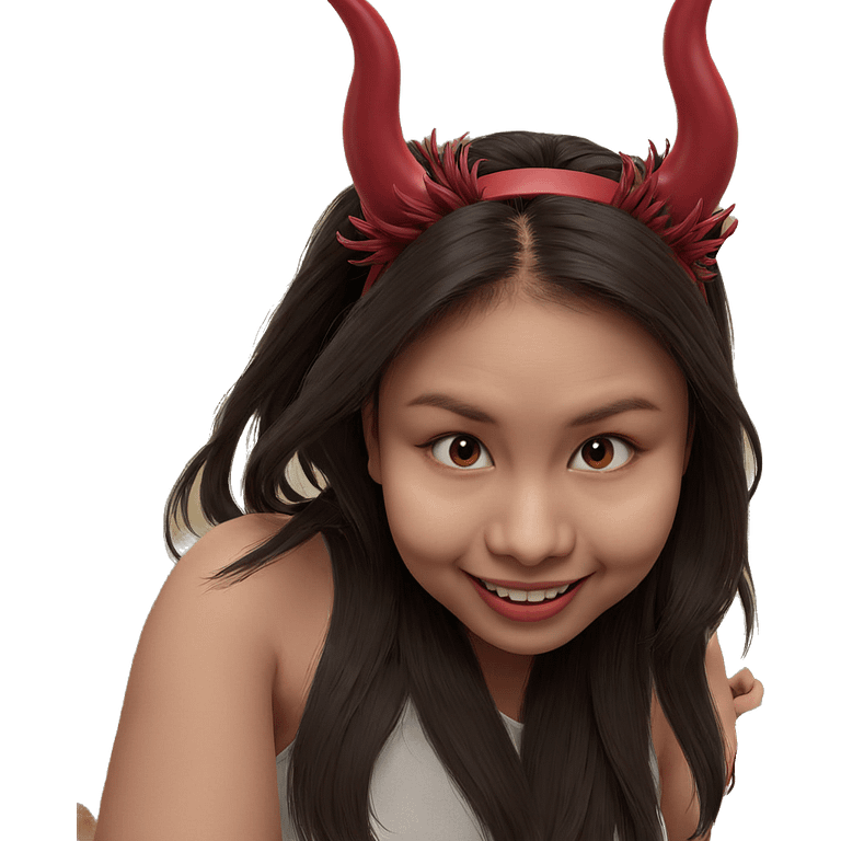 smiling girl with horns indoors emoji