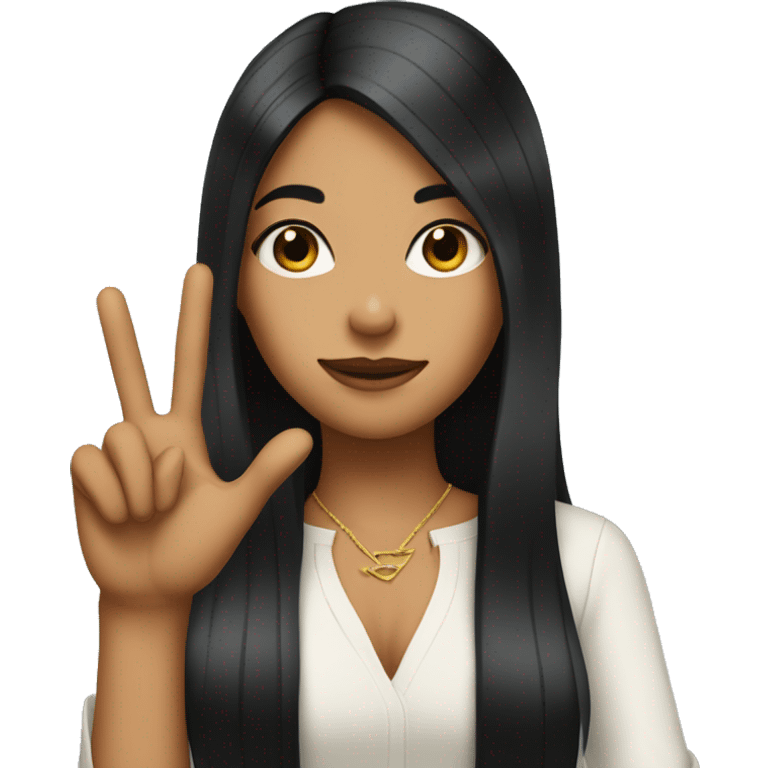 A cool girl with long black hair doing a snazzy hand sign emoji