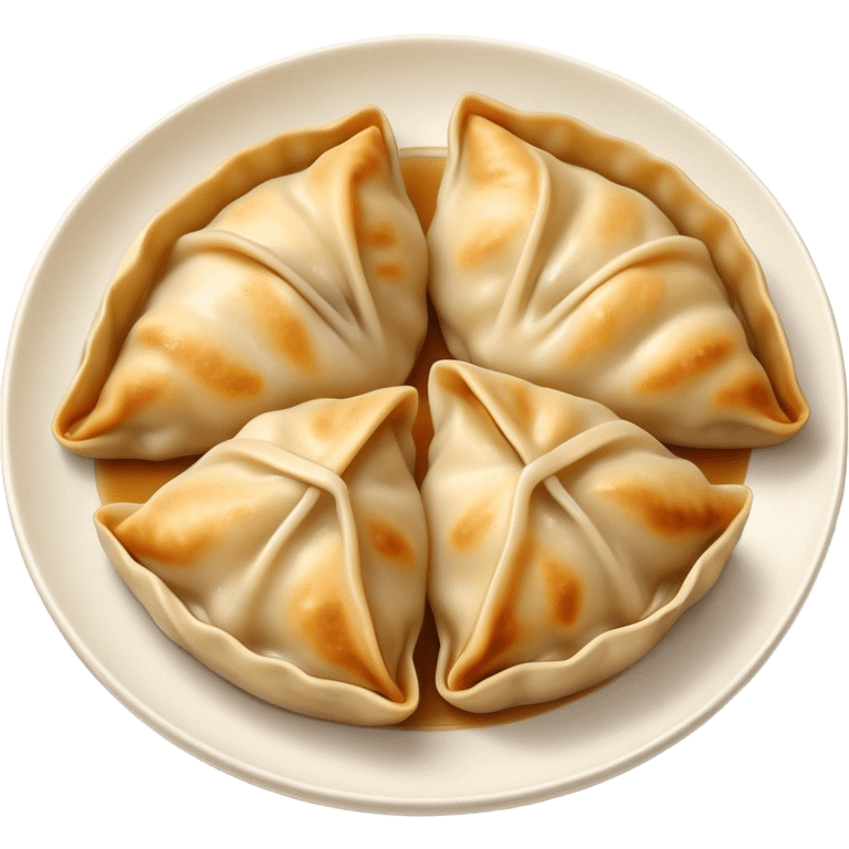 Gyoza Cinematic Realistic Gyoza Dish Emoji, depicted in a close-up view of 1 to 2 delicate dumplings with a crisp, golden exterior and savory filling, rendered with exquisite detail and dynamic lighting. emoji