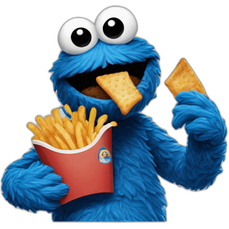 Cookie Monster eating french fries emoji