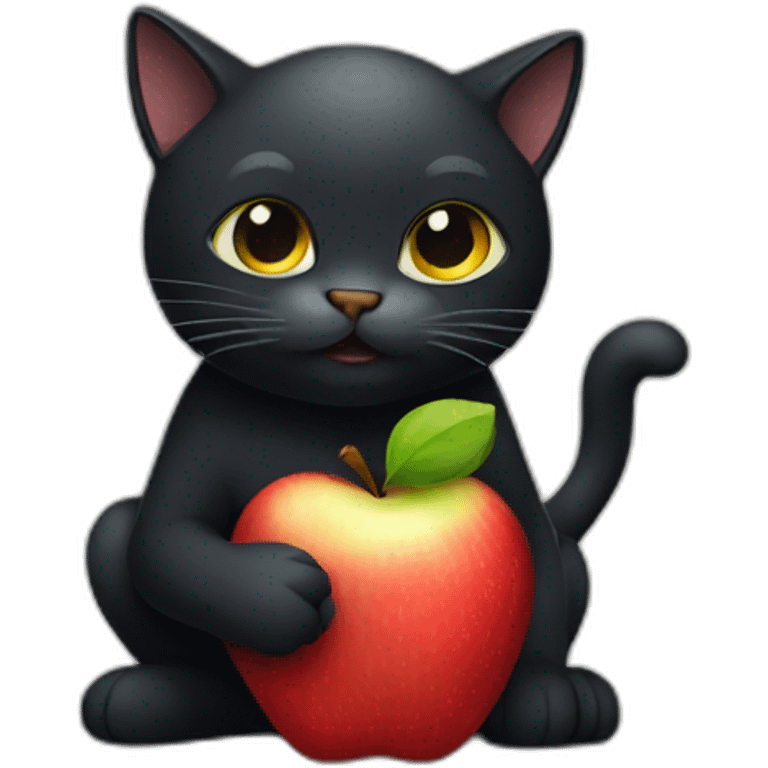 dark cat holding apple emoji