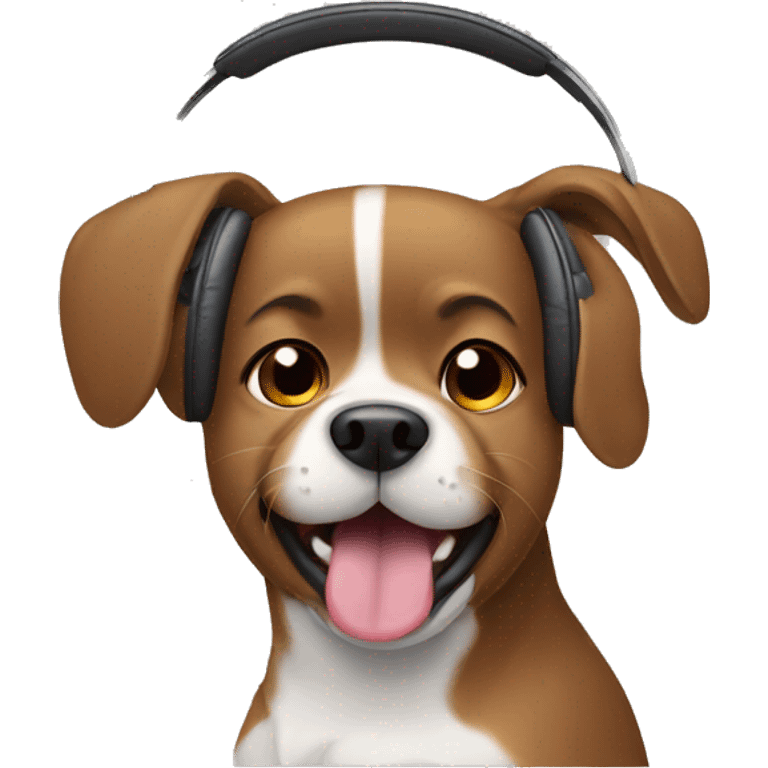 dog with brown hair with headphones on, tongue out emoji