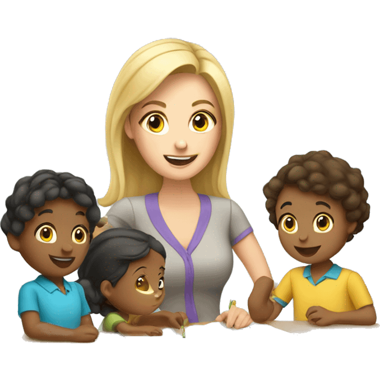 A female teacher teaching 3 year old children in a daycare emoji