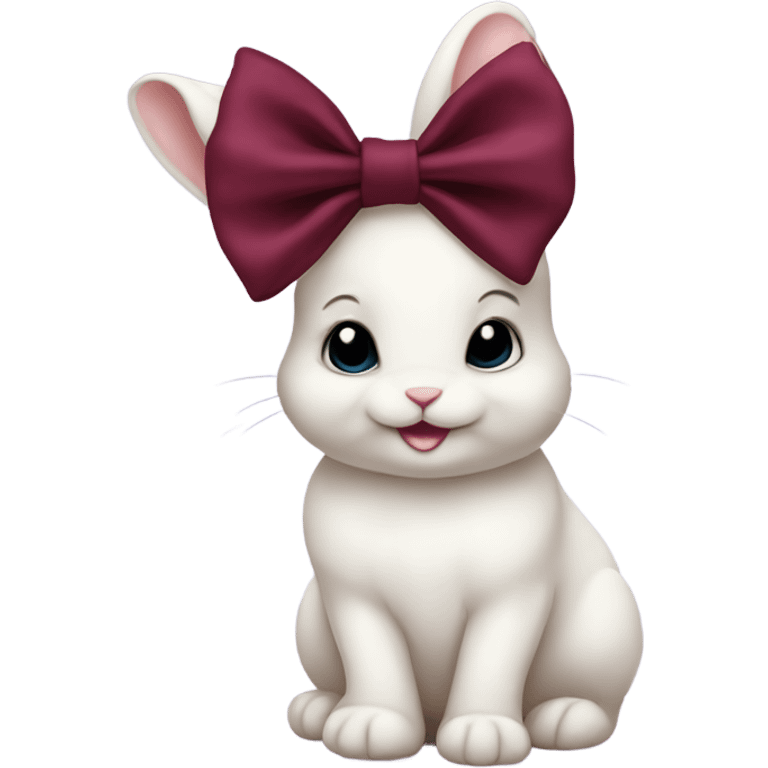 Baby bunny with coquette burgundy bow on ear emoji