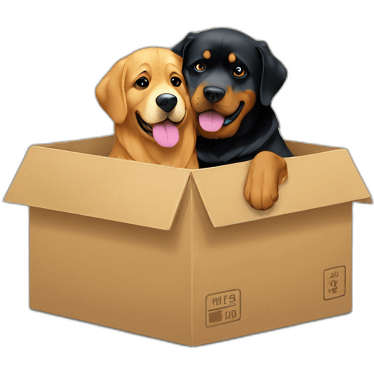 A Rottweiller hugging à golden retriever in box emoji