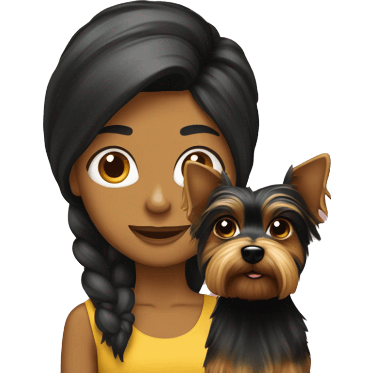 Yorkshide terrier con una chica pelo negro largo  emoji