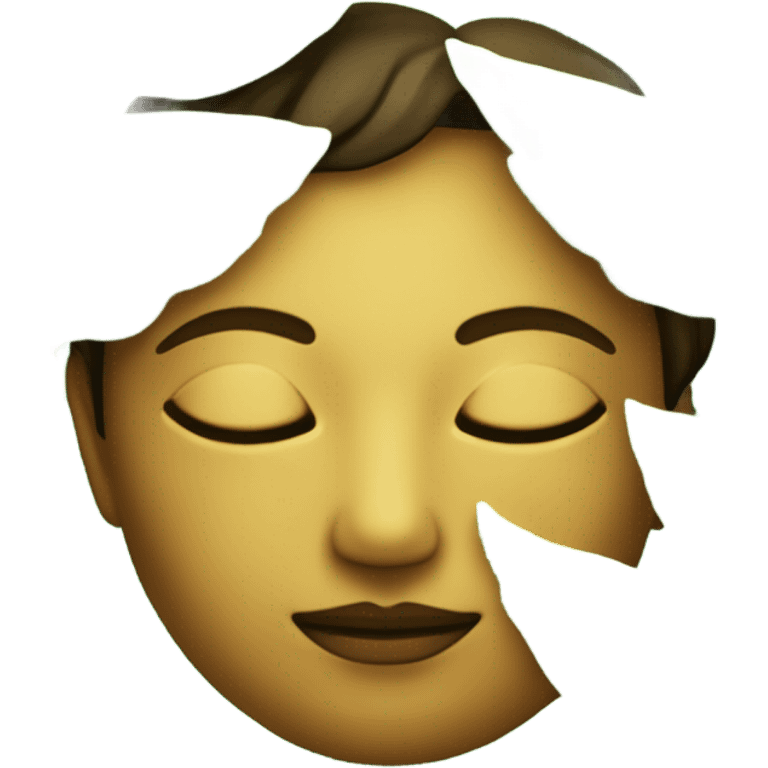 A calm and peaceful face with closed eyes and a gentle smile. It is surrounded by soft, glowing green leaves and a golden aura, symbolizing deep inner peace and spiritual serenity. emoji