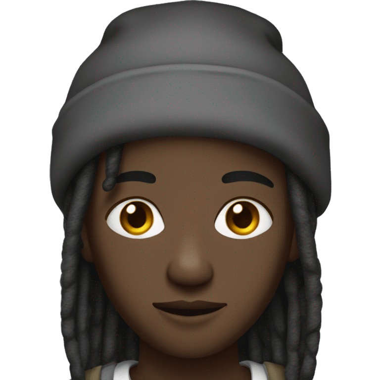 Dark skin young adult with dreads wearing a beanie  emoji