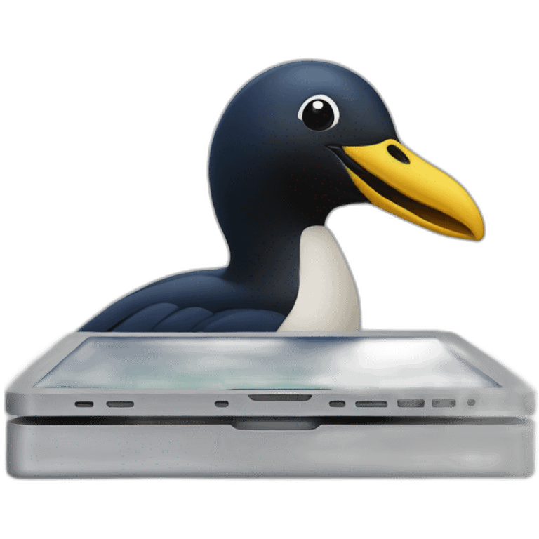 a minnesota loon coding on a macbook emoji