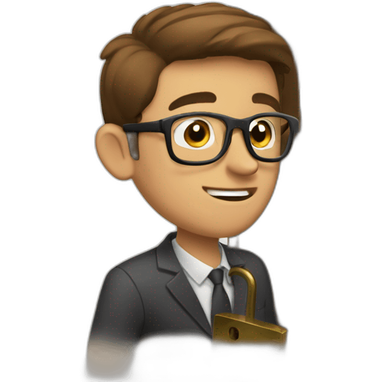 brown-short-haired classy man wearing glasses struggling to fit a key into a door-lock emoji