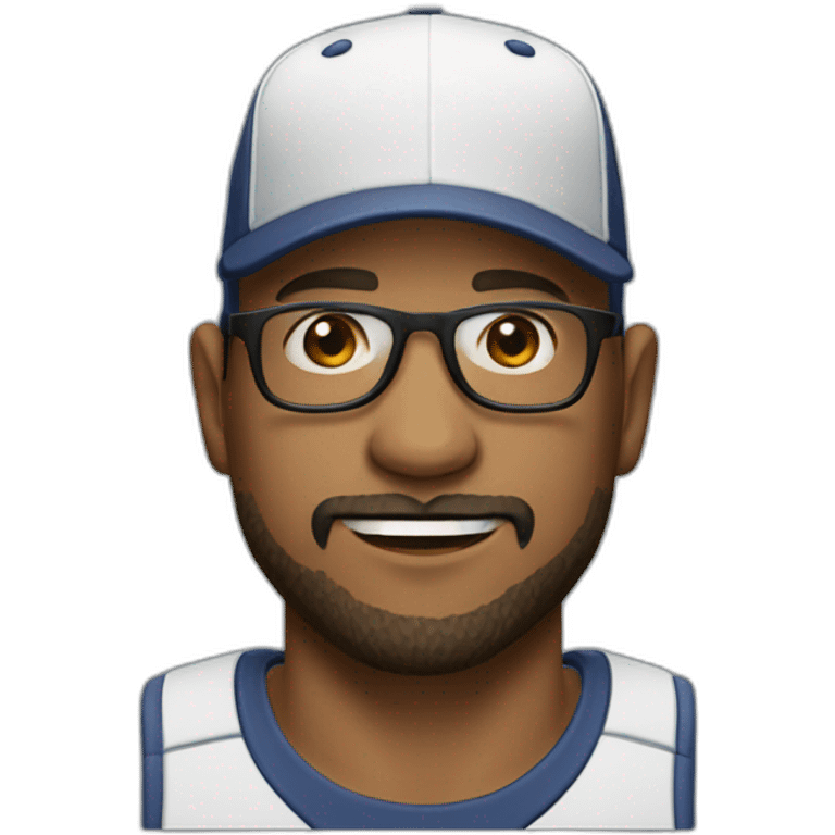 Man with baseball cap, square glasses, bald and short beard in mid 30s emoji