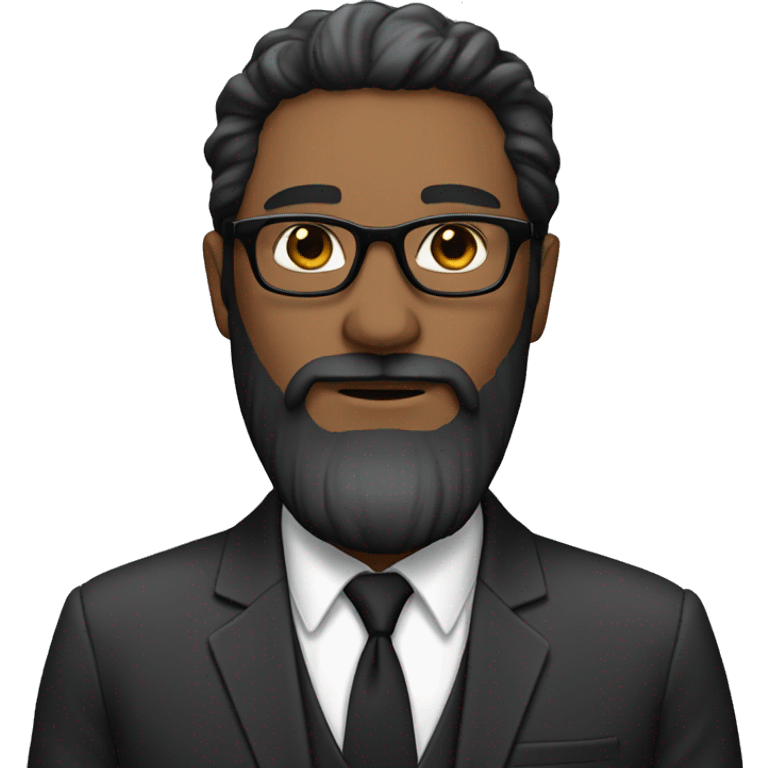 Man, white skin, short black hair, long beard, round glasses, suit emoji