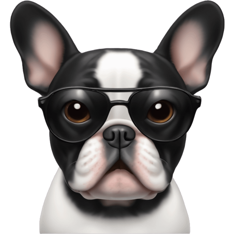 Black French Bulldog tipping sunglasses looking judgy emoji