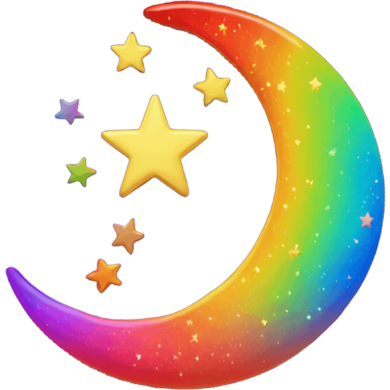 Neon rainbow crescent moon with stars  emoji