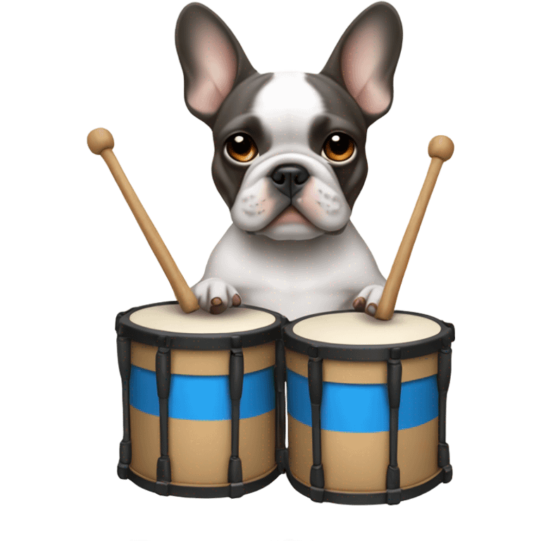 blue and tan french bulldog holding drumming emoji