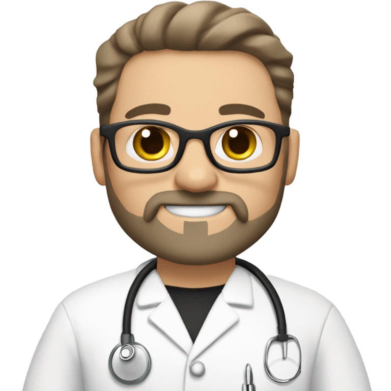 male dark blond haired doctor with grey goatee with hazel eyes and wire glasses in black scrubs holding a large paintbrush emoji