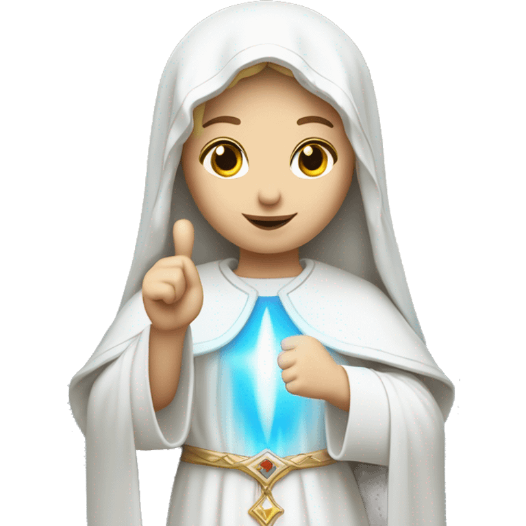 blessed virgin mary with one hand thumb up, with white skin, with blue veil and white clothes, with crown, with halo, with light brown hair emoji