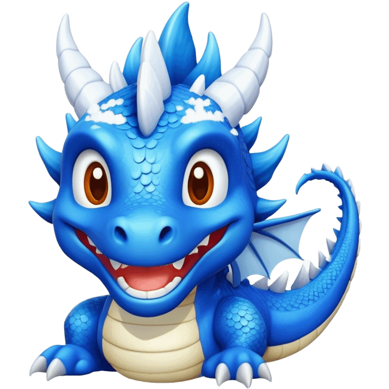 blue dragon with white petals and snow on features smiling emoji