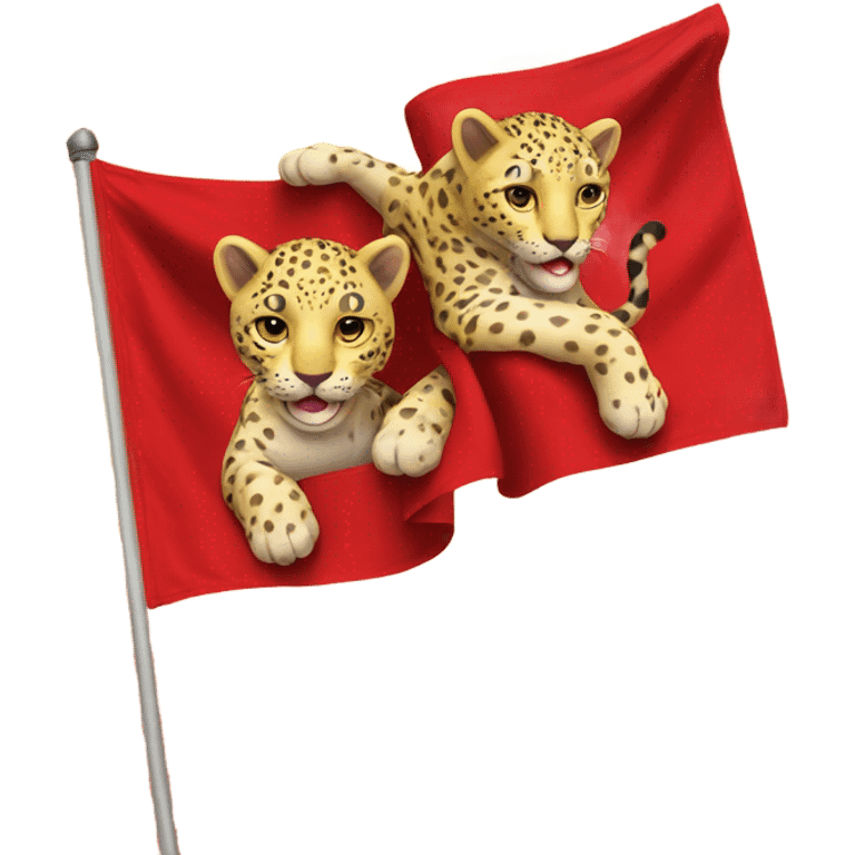 two yellow leopards on red flag emoji