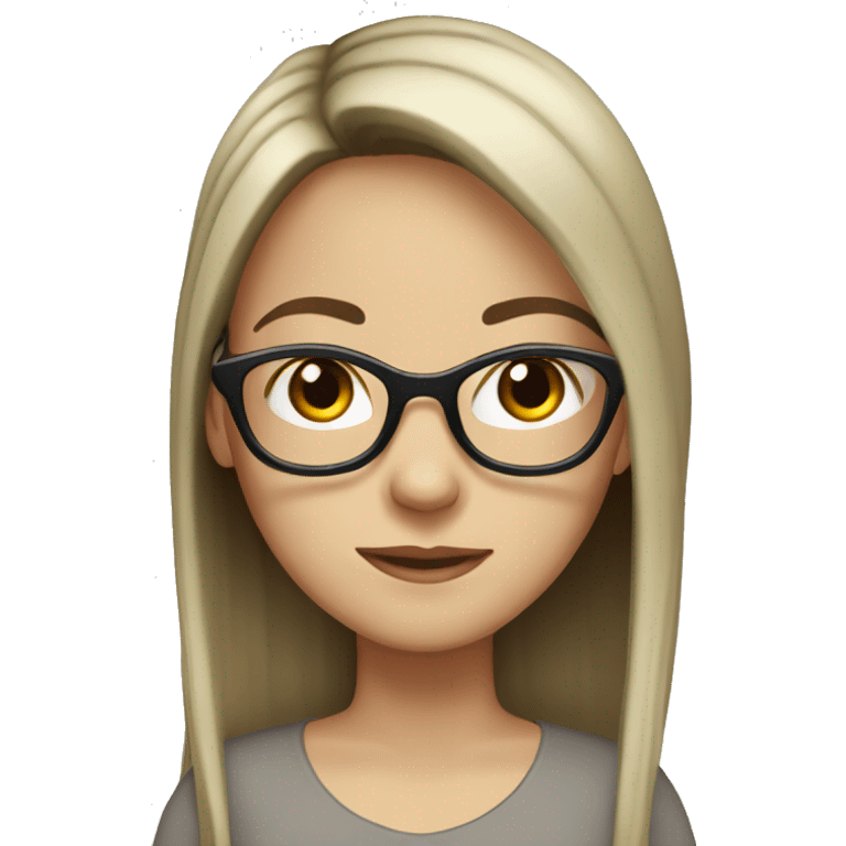 white girl with black straight long hair, dark brown eyes, glasses emoji