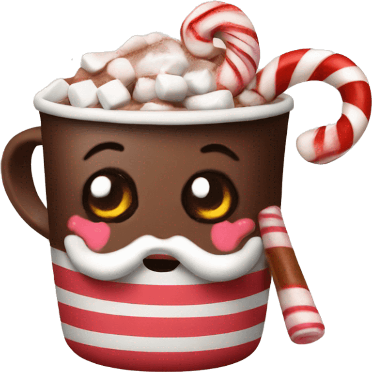 Hot chocolate with marshmallows and candy cane emoji