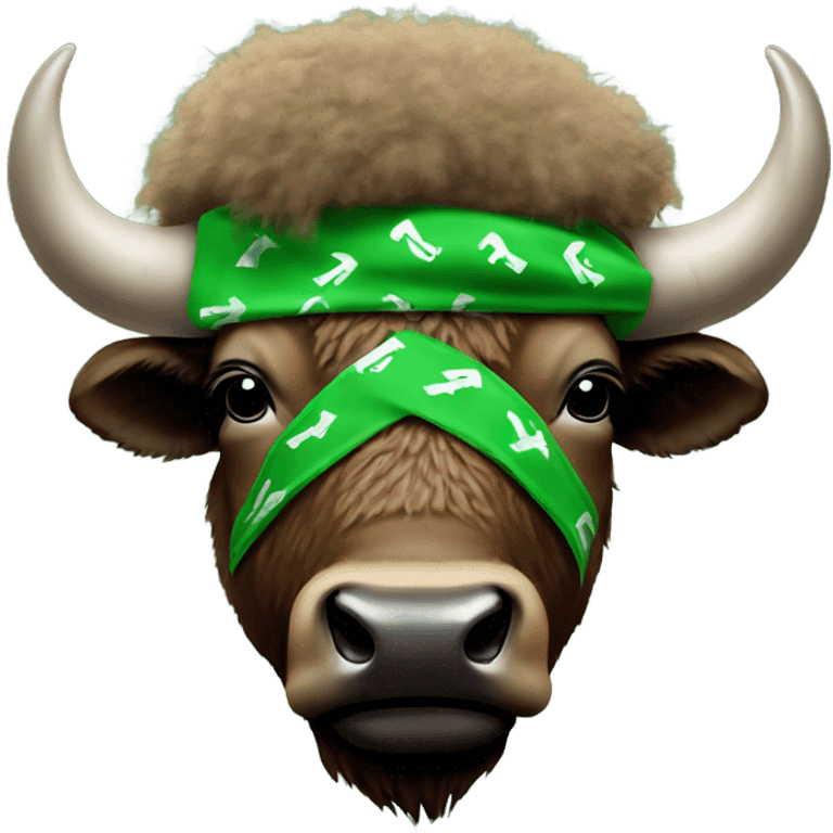 Bison wearing a green bandana with an M on it emoji