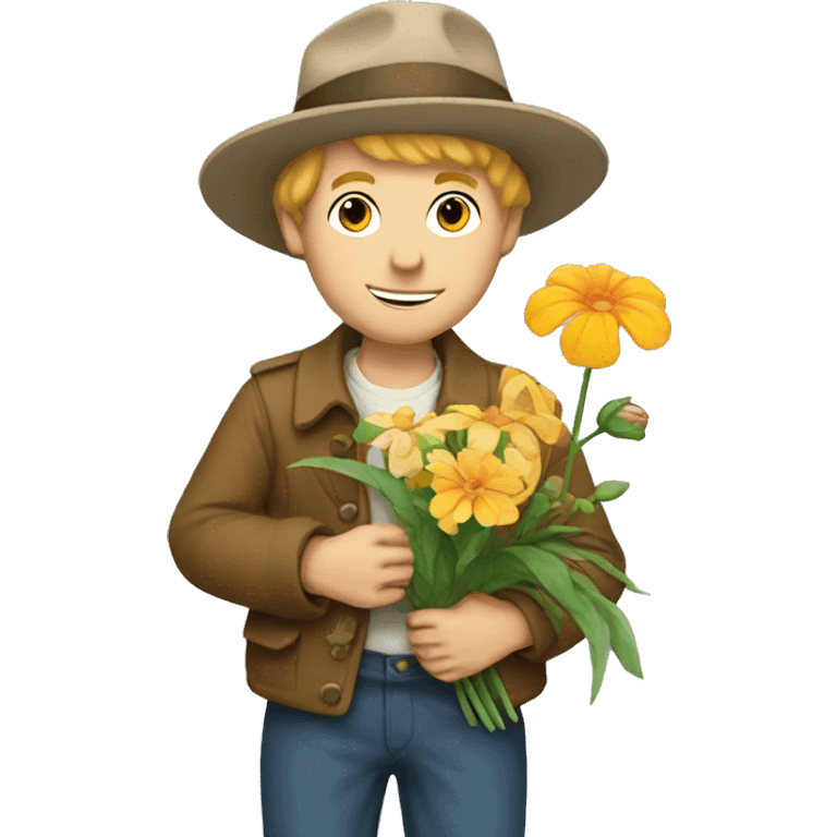 artful dodger white boy holds various flowers emoji