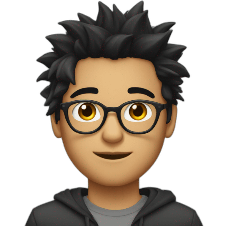 19 year old with glasses on eyes, spiky black hair, oval shaped face, indian emoji