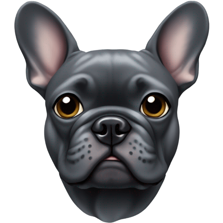 Dark grey French bulldog with one ear down emoji